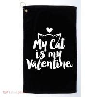 My Cat Is My Valentine Funny Cute Golf Towel thumb 0