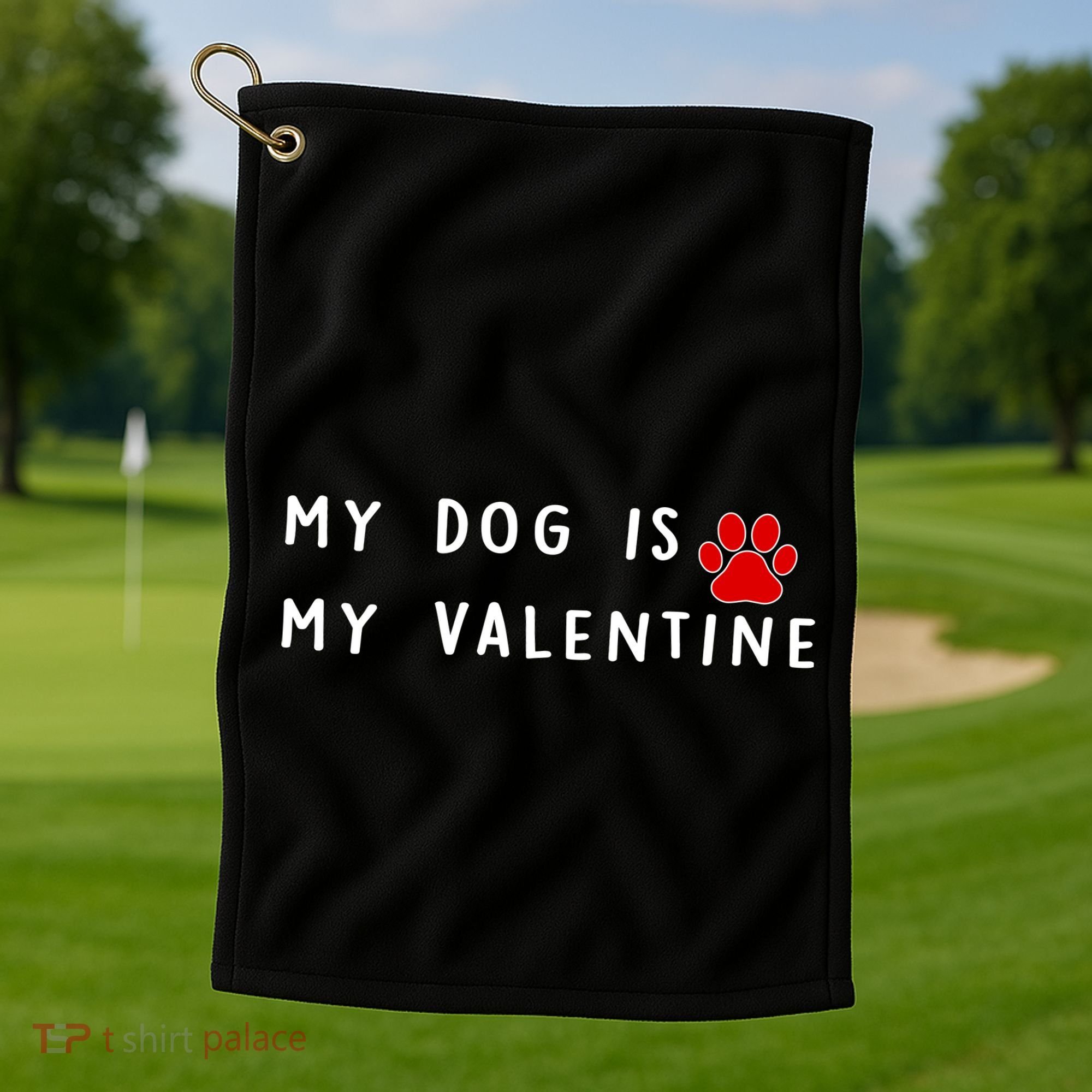 My Dog Is My Valentine Golf Towel