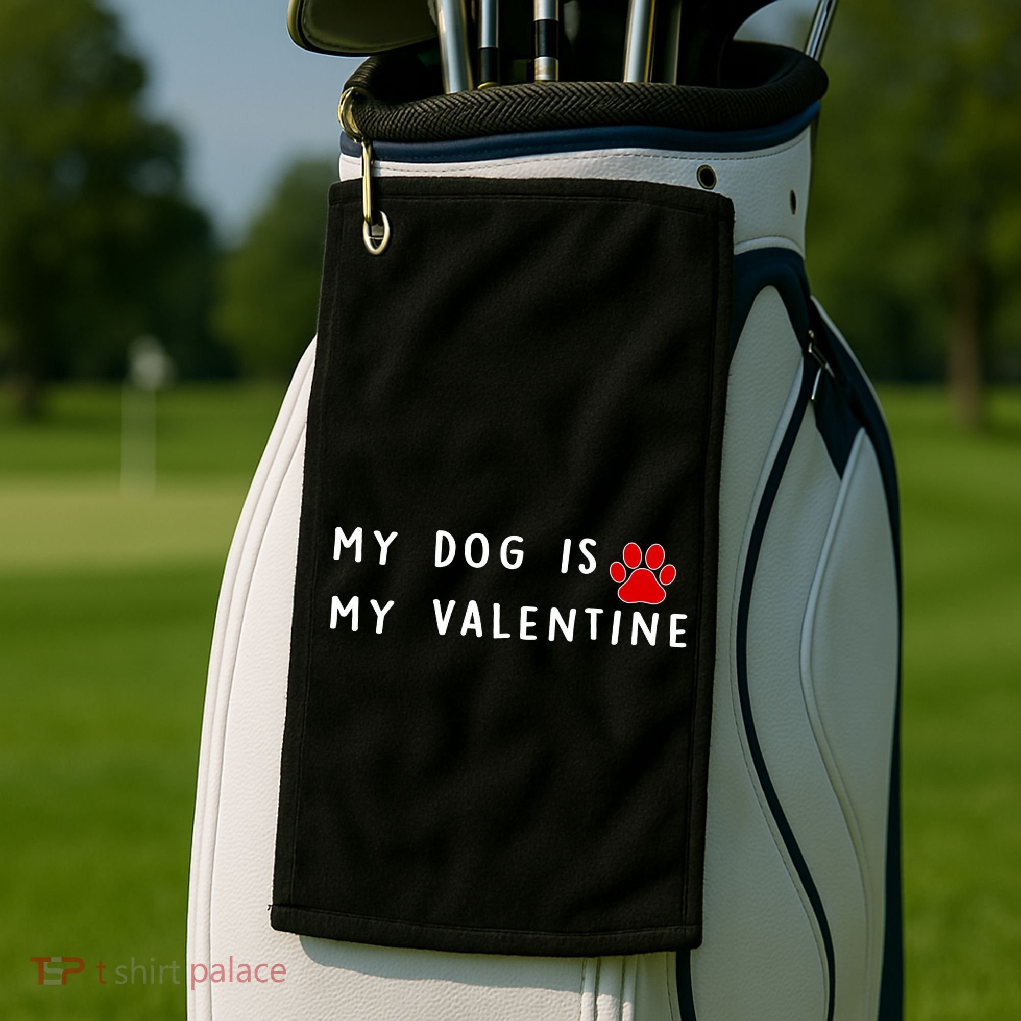 My Dog Is My Valentine Golf Towel