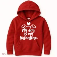 My Dog Is My Valentine Cute Kids Hoodie thumb 0