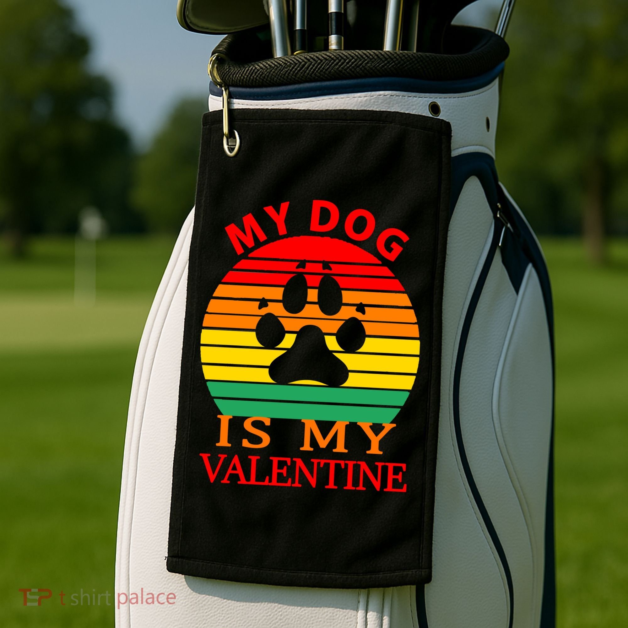 My Dog Is My Valentine Retro Golf Towel