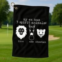 My Ex Has Three Spirit Animals Lion Ass Cheetah Golf Towel thumb 1