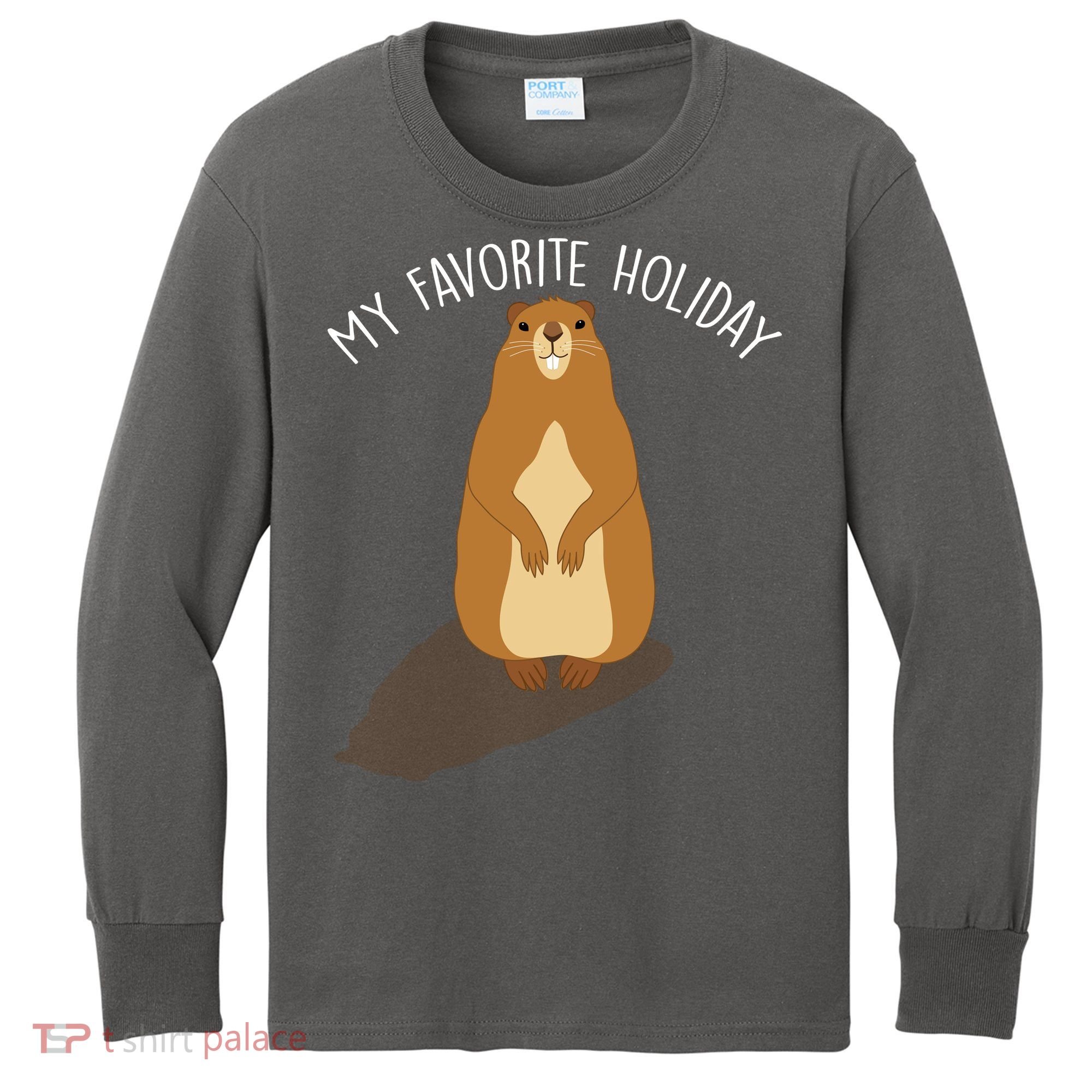 My Favorite Holiday Groundhog Day Kids Long Sleeve Shirt