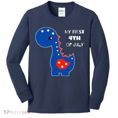 My First 4th of July Cute Dinosaur Kids Long Sleeve Shirt