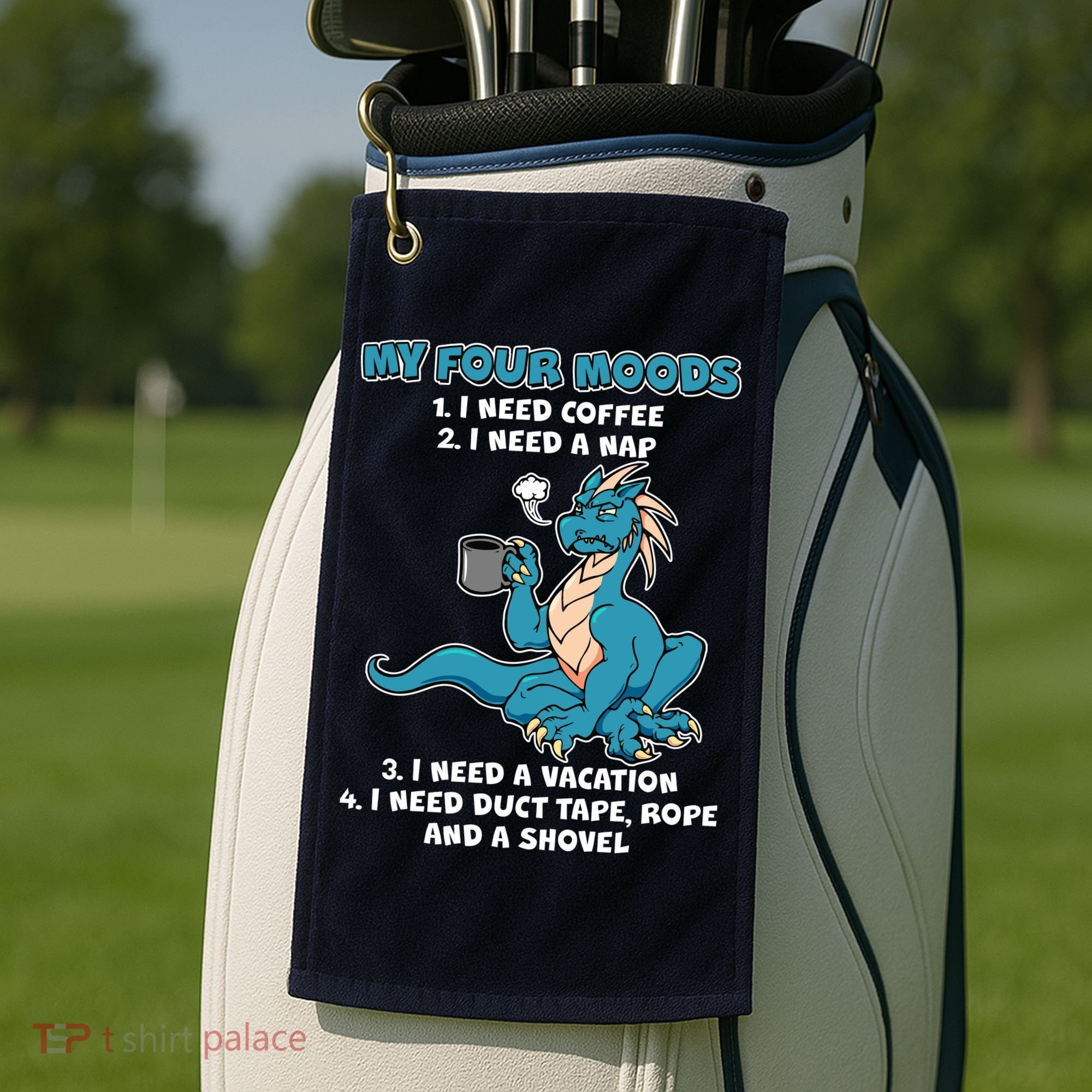 My Four Moods Cranky Coffee Dragon Golf Towel