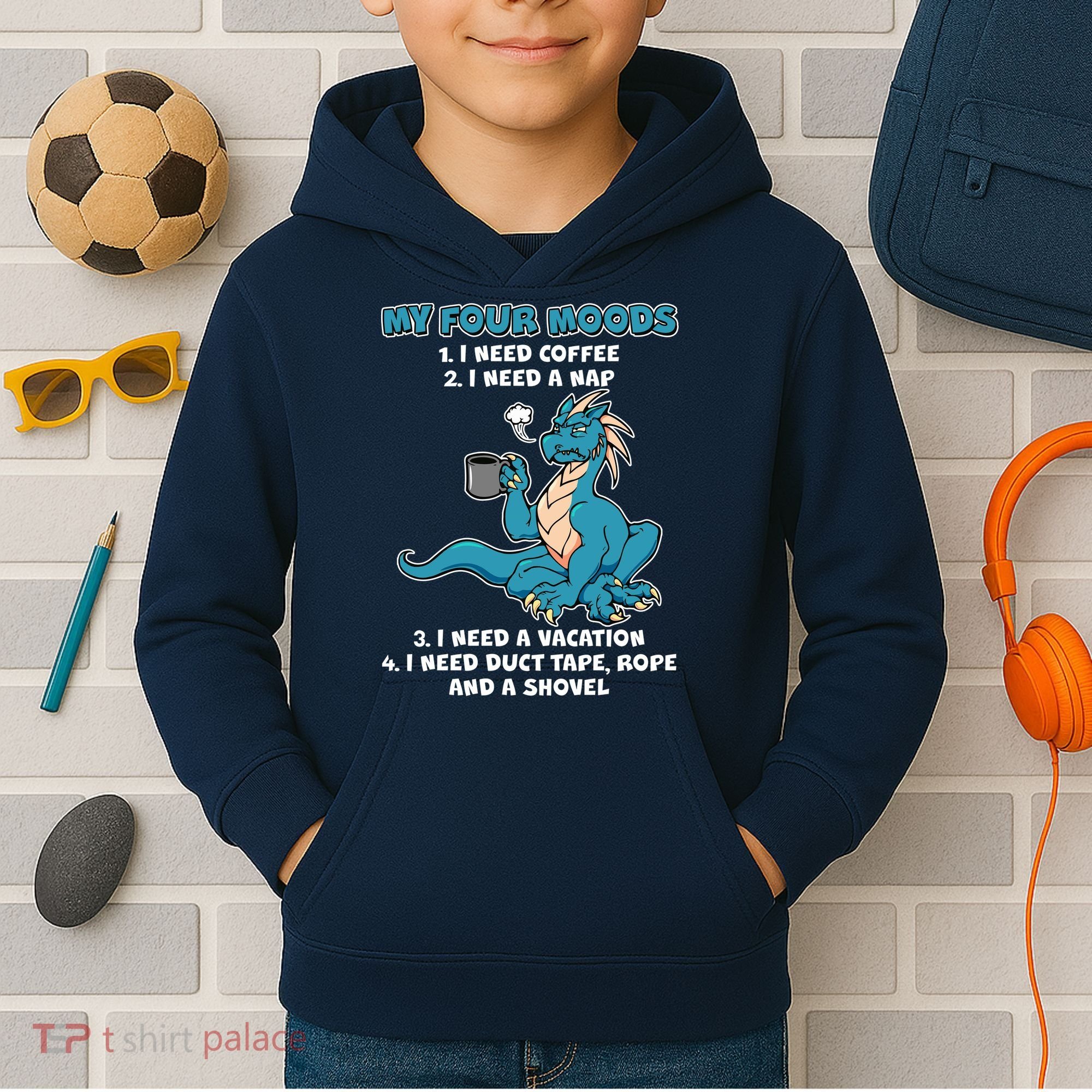 My Four Moods Cranky Coffee Dragon Kids Hoodie