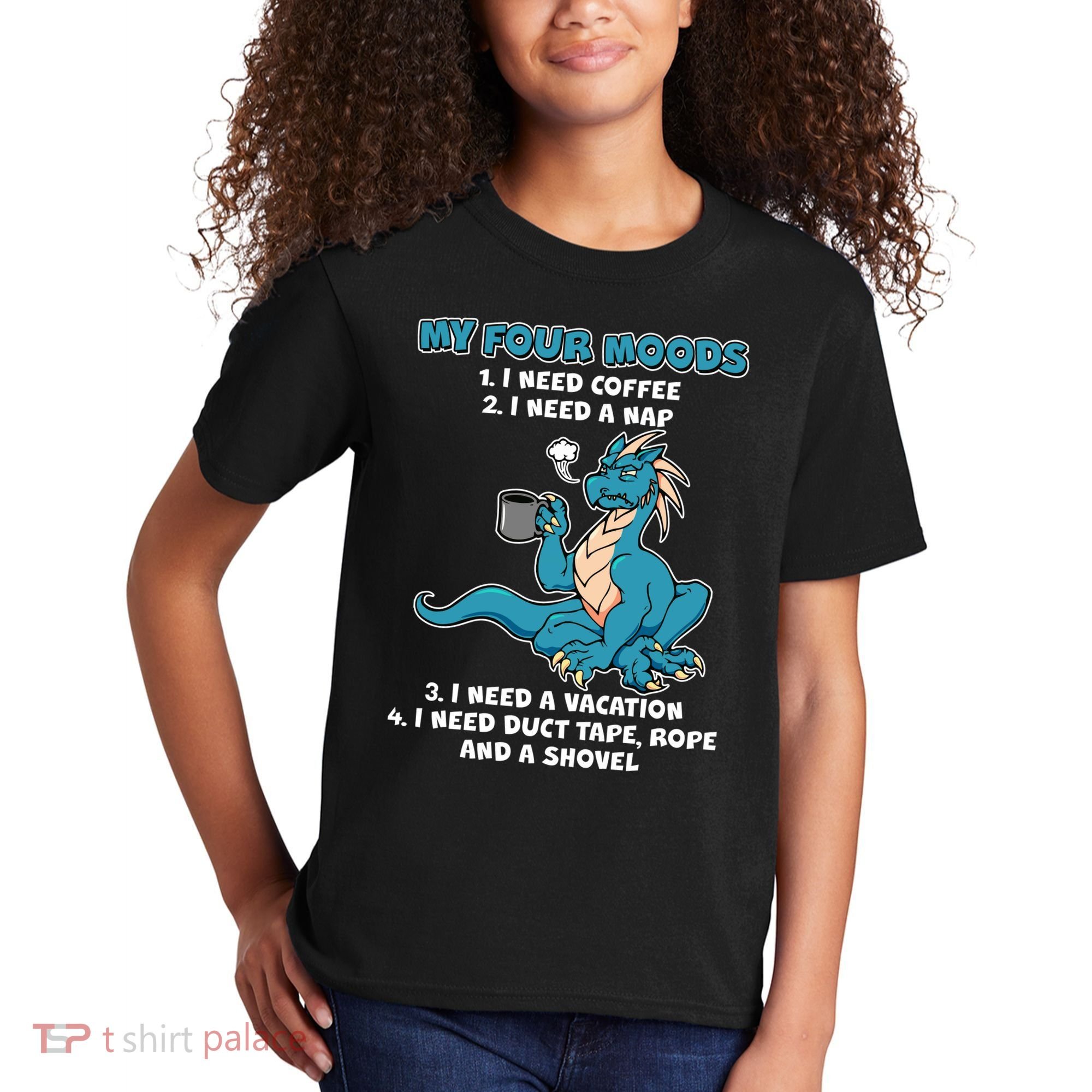 My Four Moods Cranky Coffee Dragon Kids T-Shirt