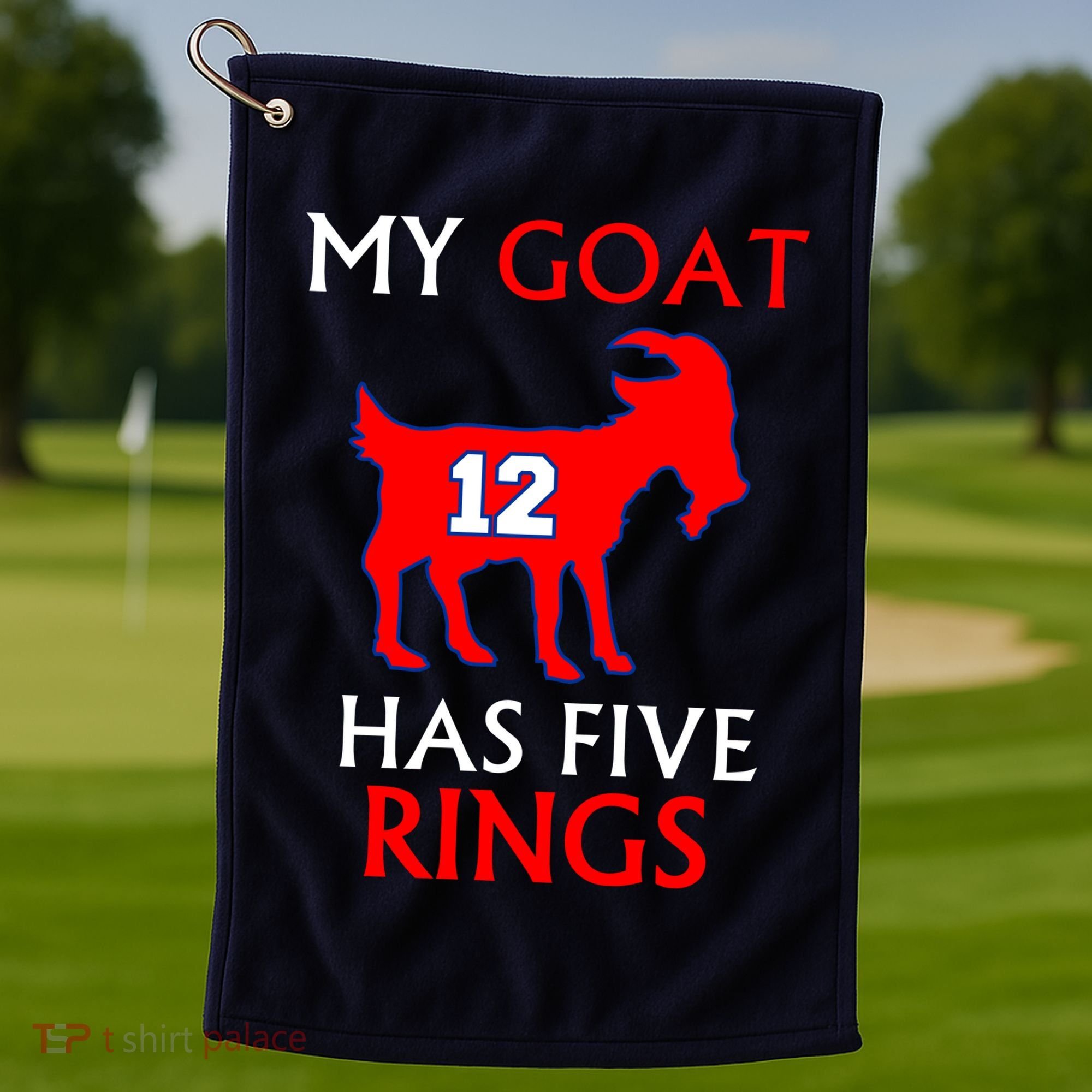 My Goat #12 Has Five Rings New England Football Champs Golf Towel