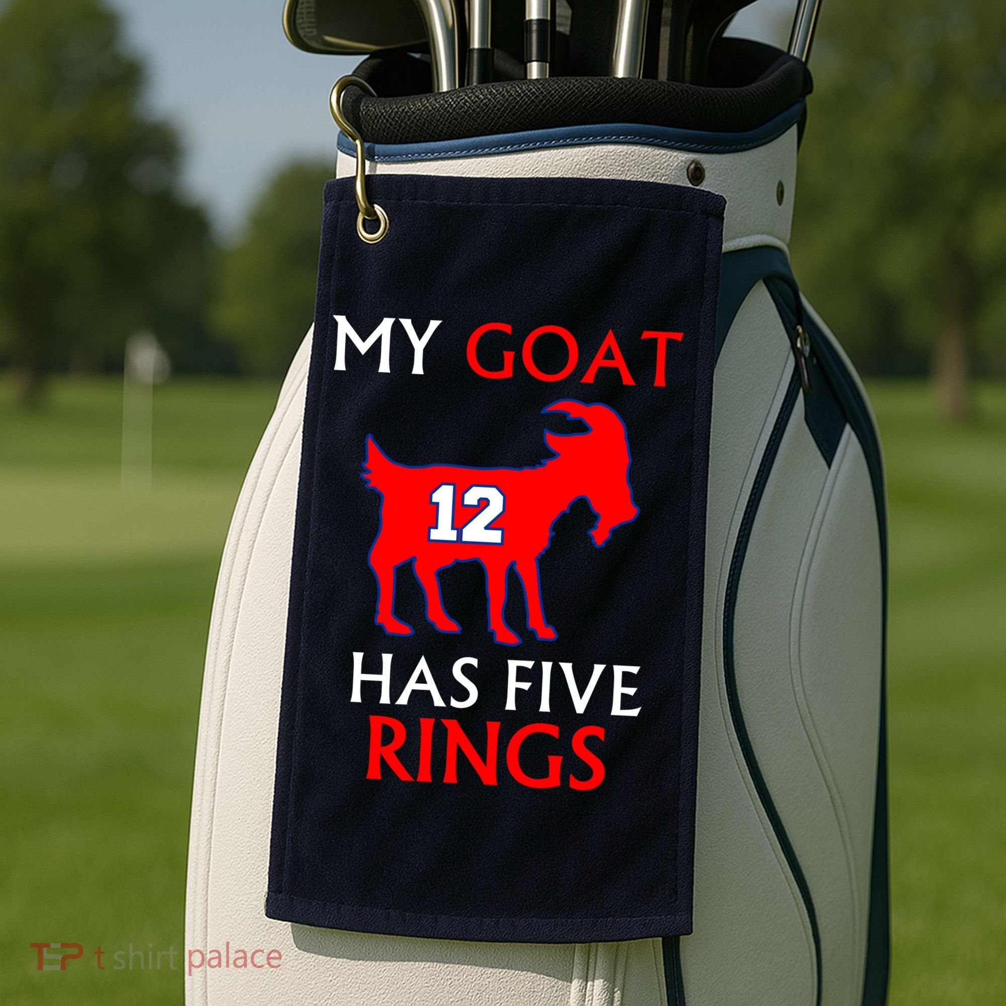My Goat #12 Has Five Rings New England Football Champs Golf Towel