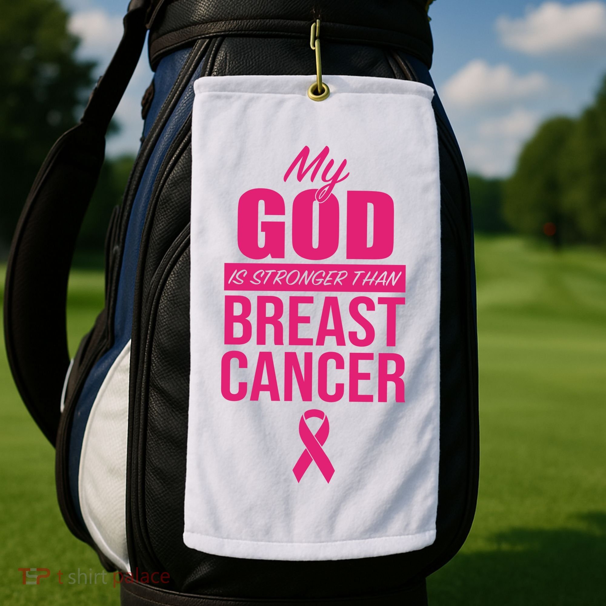 My God Is Stronger Than Breast Cancer Golf Towel