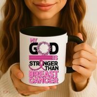 My God Is Stronger Than Breast Cancer Awareness Coffee Mug thumb 3
