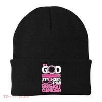 My God Is Stronger Than Breast Cancer Awareness Beanie thumb 0