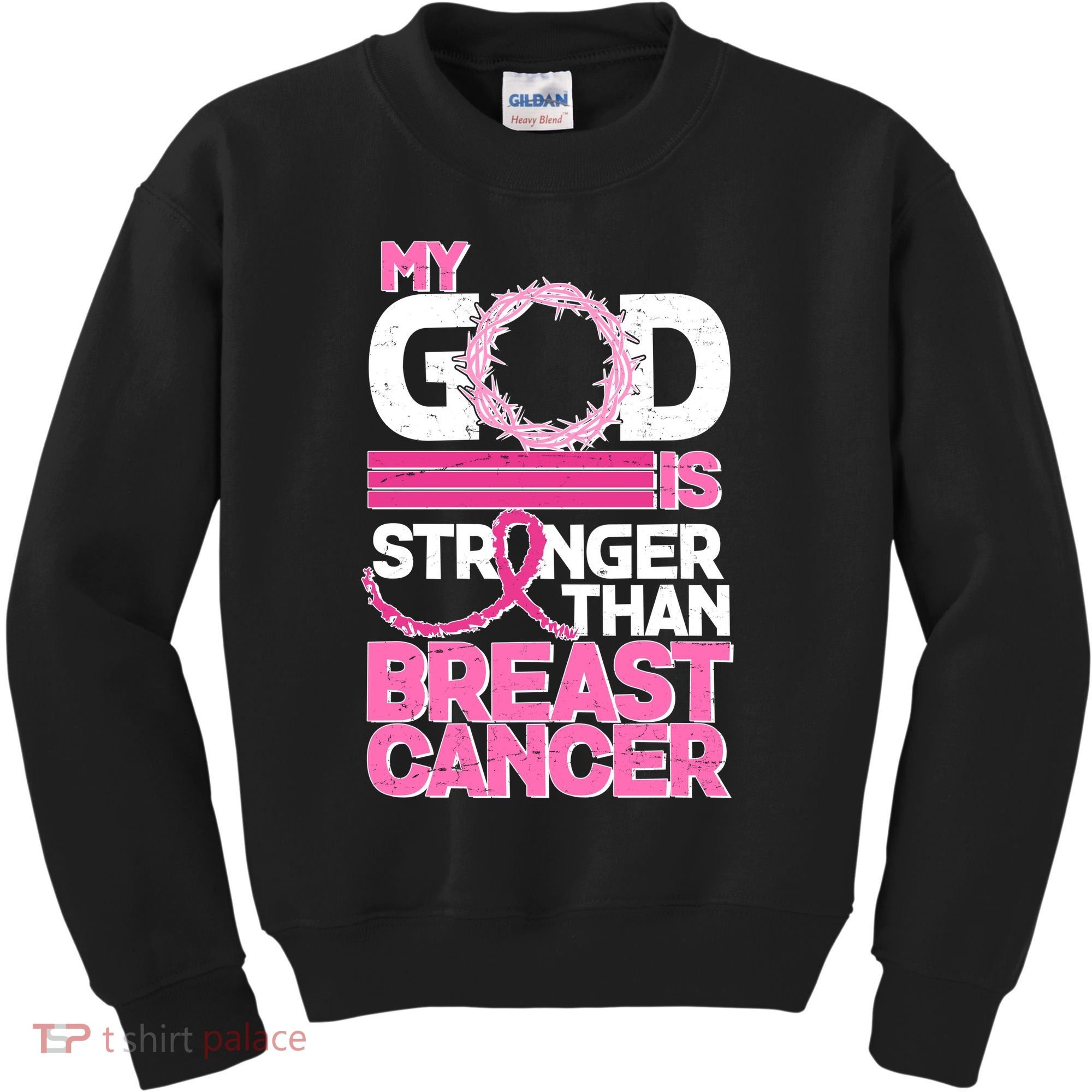 My God Is Stronger Than Breast Cancer Awareness Kids Sweatshirt