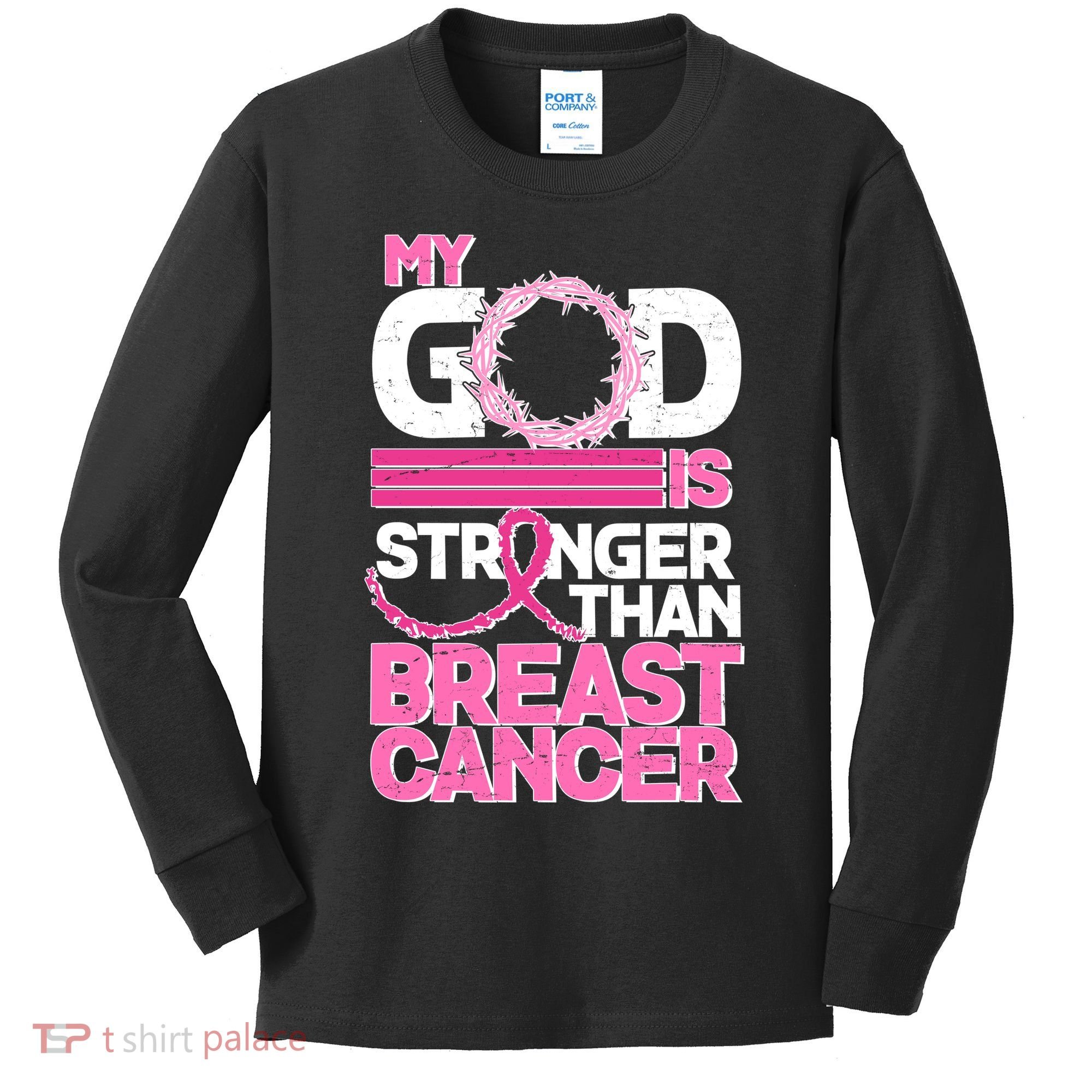 My God Is Stronger Than Breast Cancer Awareness Kids Long Sleeve Shirt