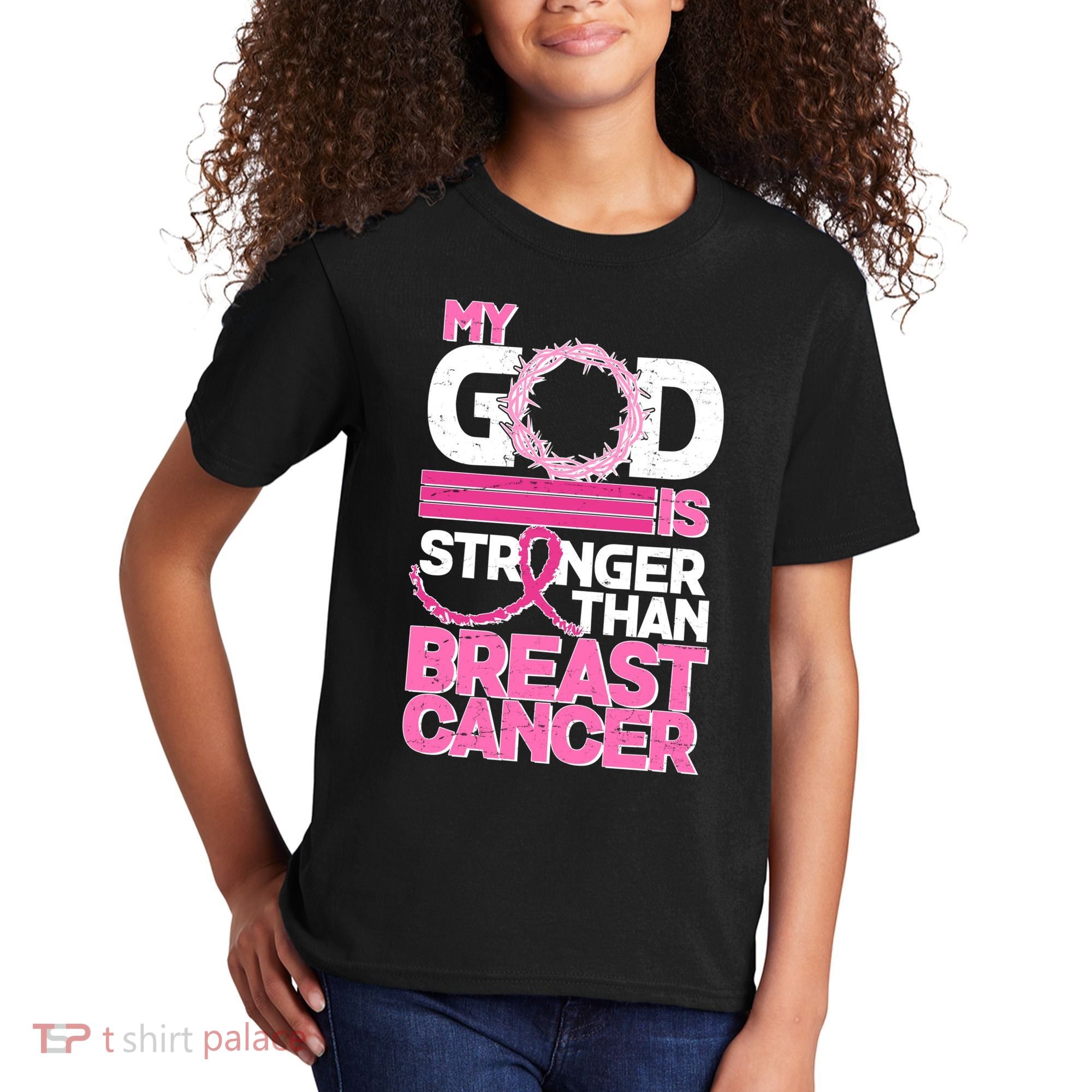 My God Is Stronger Than Breast Cancer Awareness Kids T-Shirt