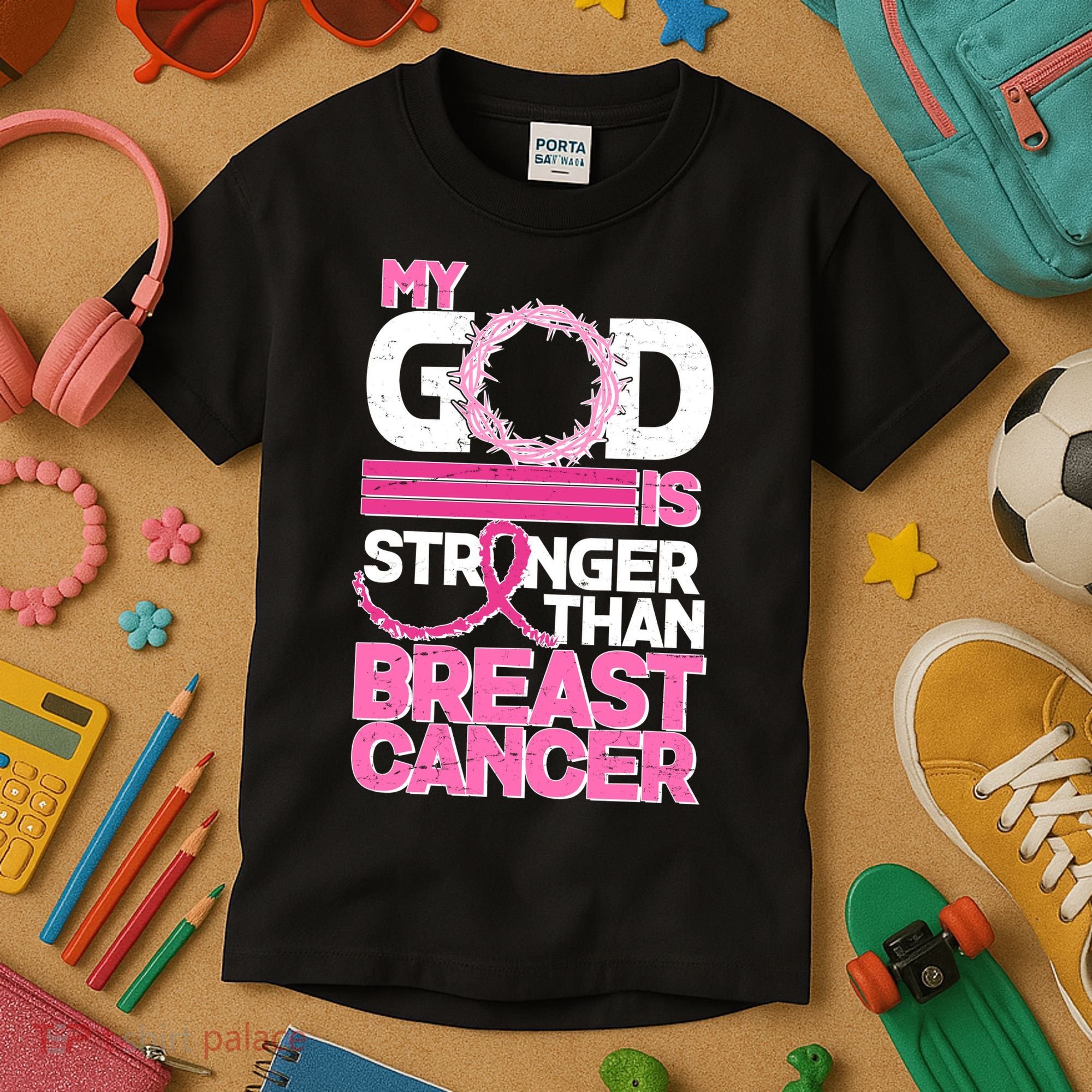 My God Is Stronger Than Breast Cancer Awareness Kids T-Shirt
