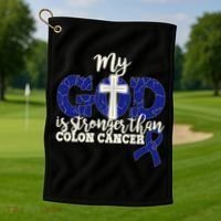 My God Is Stronger Than Colon Cancer Golf Towel thumb 1