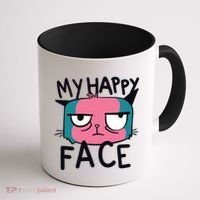 My Happy Cat Face Grumpy Coffee Mug thumb 1