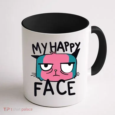 My Happy Cat Face Grumpy Coffee Mug back