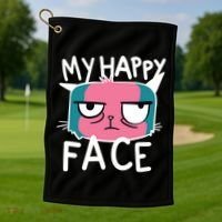 My Happy Cat Face Grumpy Golf Towel thumb 1