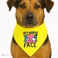 My Happy Cat Face Grumpy USA-Made Doggie Bandana thumb 1