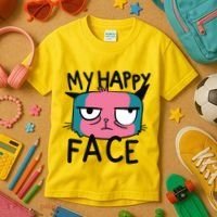 My Happy Cat Face Grumpy Kids T-Shirt thumb 3