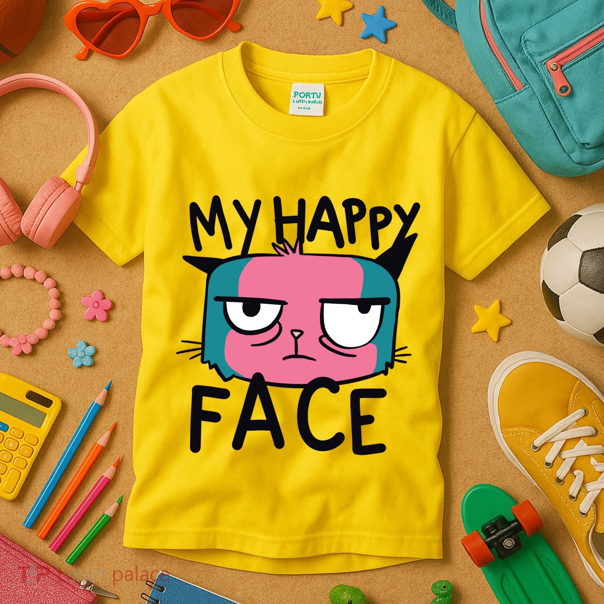 My Happy Cat Face Grumpy Kids T-Shirt