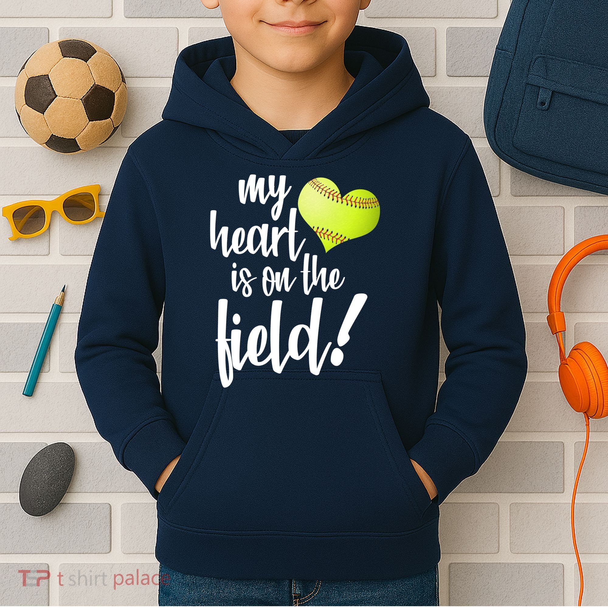 My Heart Is On The Field Baseball Player Kids Hoodie