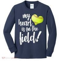 My Heart Is On The Field Baseball Player Kids Long Sleeve Shirt thumb 0