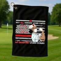 My Hero Daughter Wears Scrubs Nurse Golf Towel thumb 1