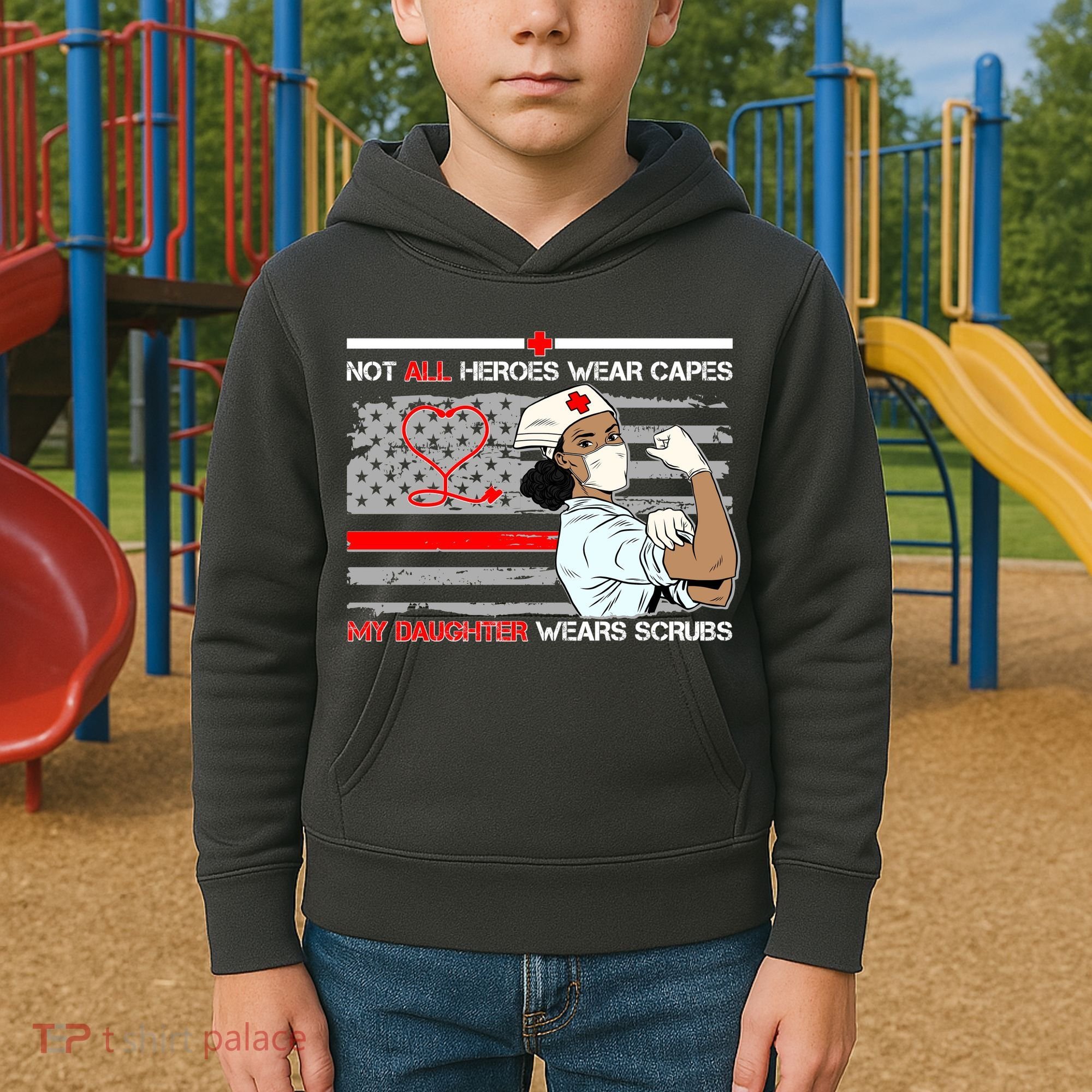 My Hero Daughter Wears Scrubs Nurse Kids Hoodie