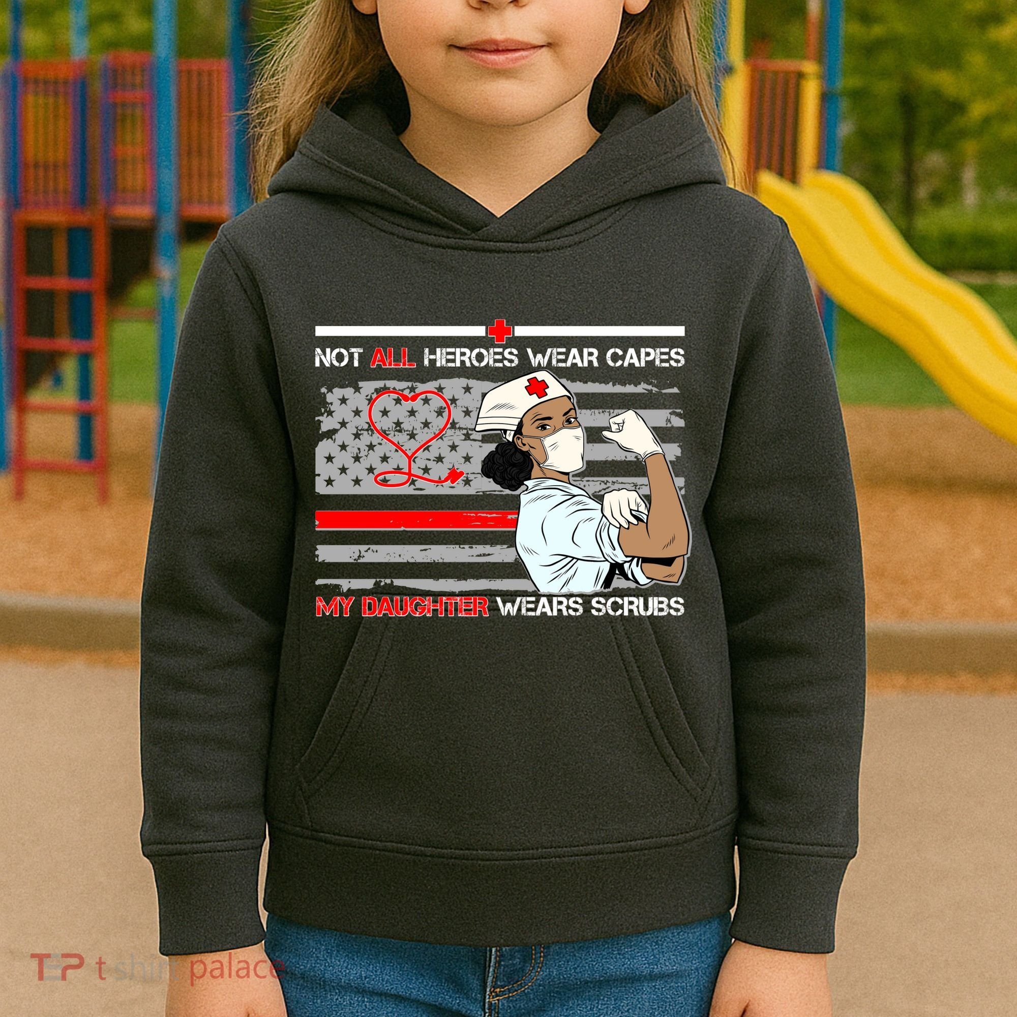My Hero Daughter Wears Scrubs Nurse Kids Hoodie