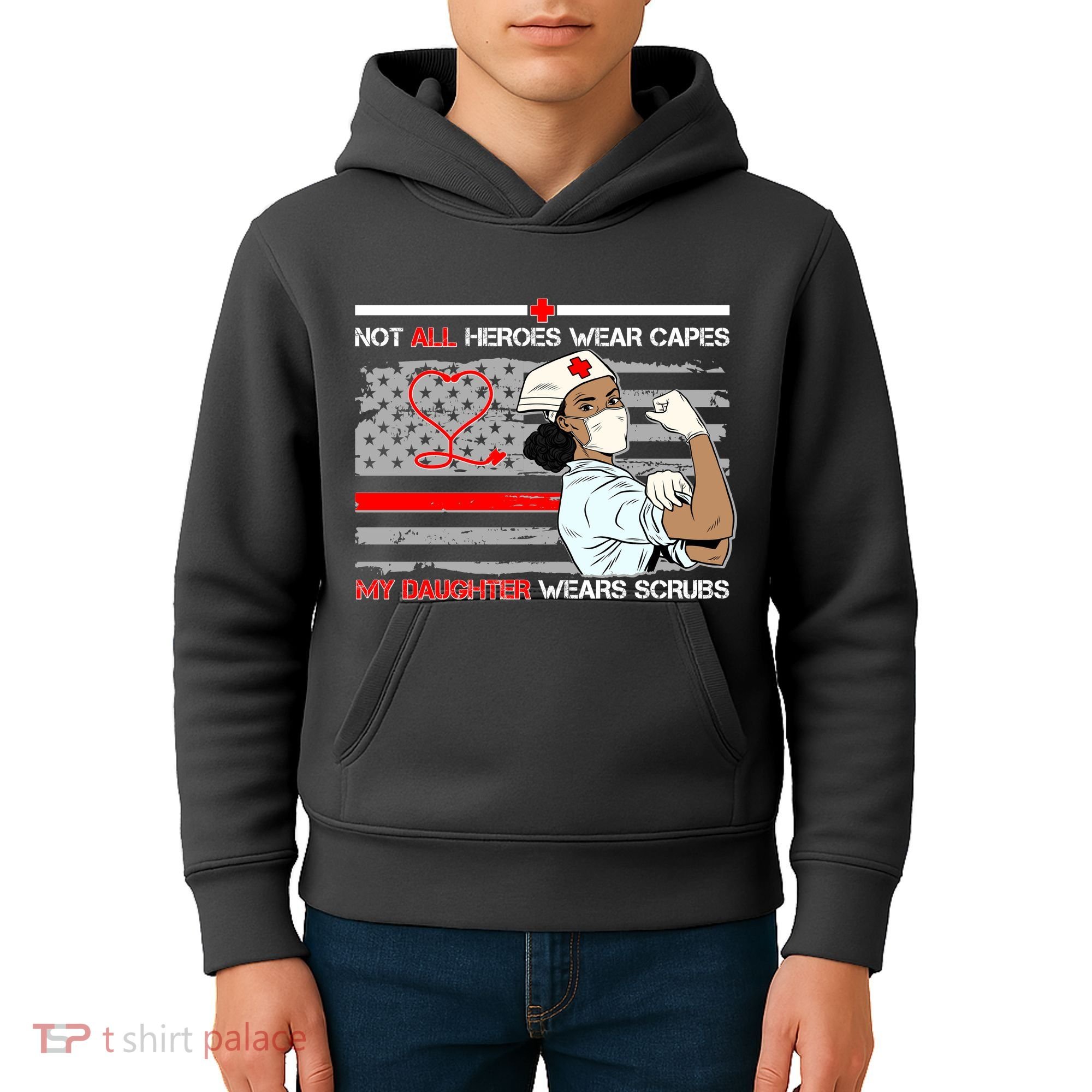 My Hero Daughter Wears Scrubs Nurse Kids Hoodie