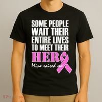 My Hero Raised Me Breast Cancer Awareness T-Shirt thumb 3