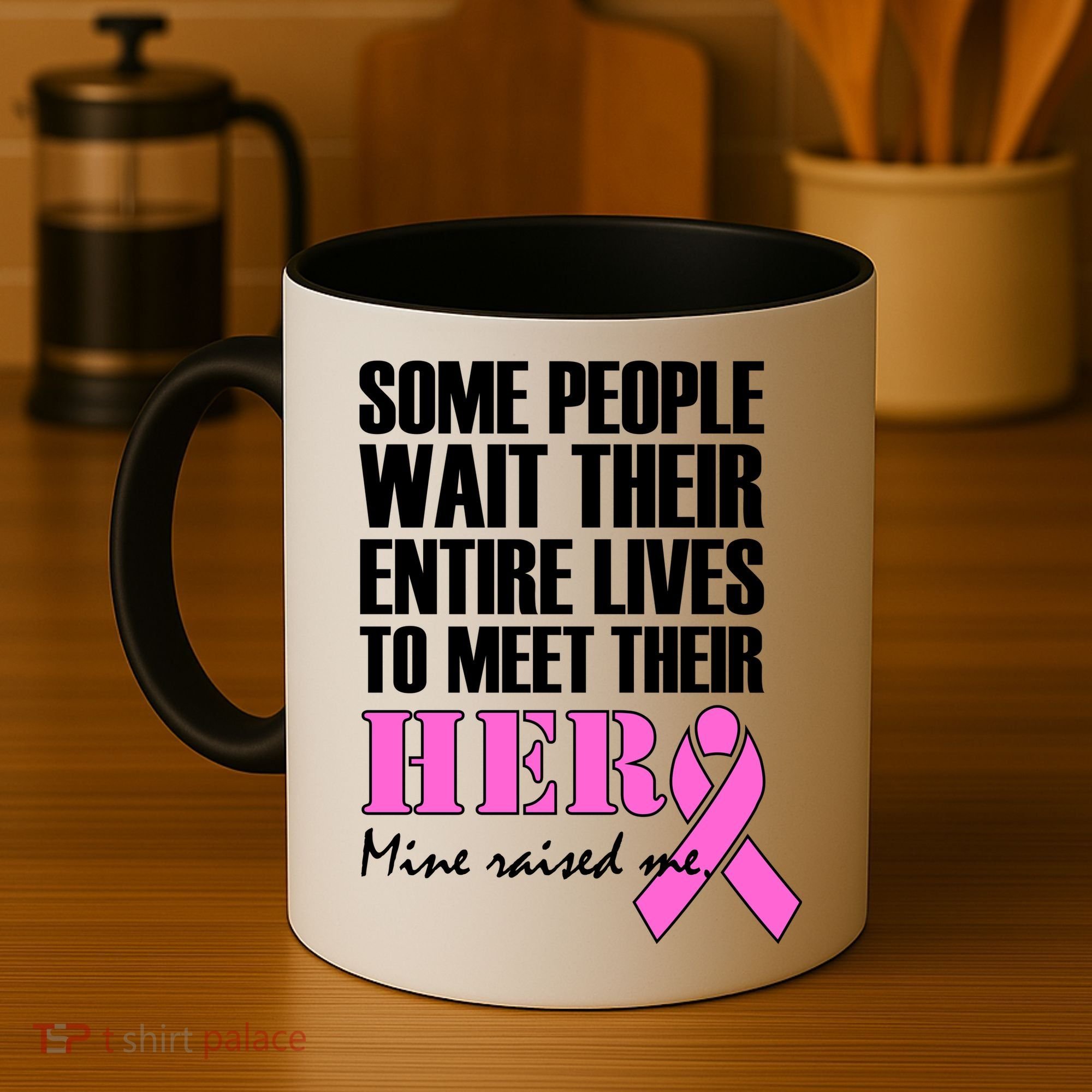 My Hero Raised Me Breast Cancer Awareness Coffee Mug
