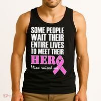 My Hero Raised Me Breast Cancer Awareness Tank Top thumb 3