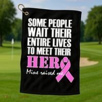 My Hero Raised Me Breast Cancer Awareness Golf Towel thumb 1