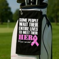My Hero Raised Me Breast Cancer Awareness Golf Towel thumb 2