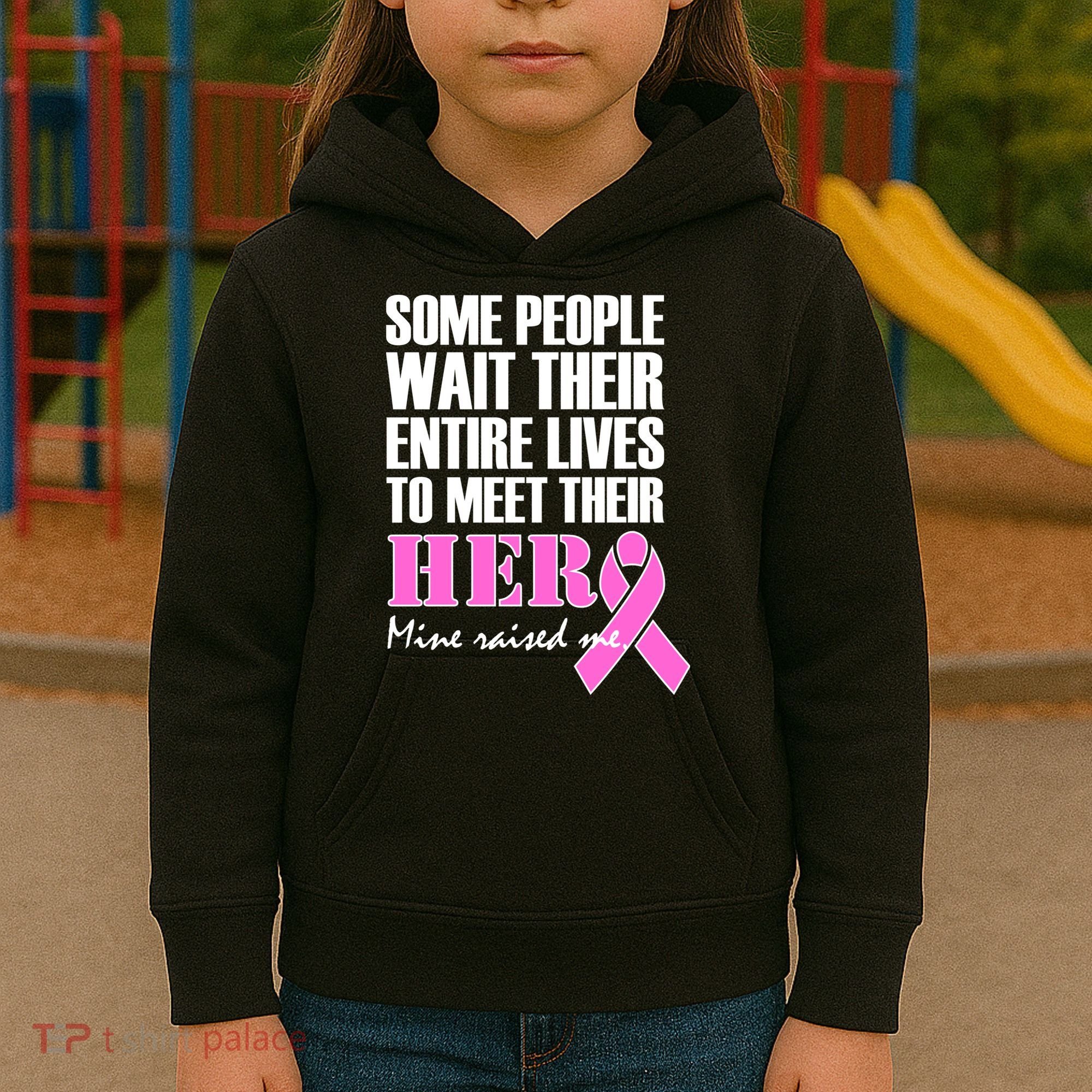 My Hero Raised Me Breast Cancer Awareness Kids Hoodie