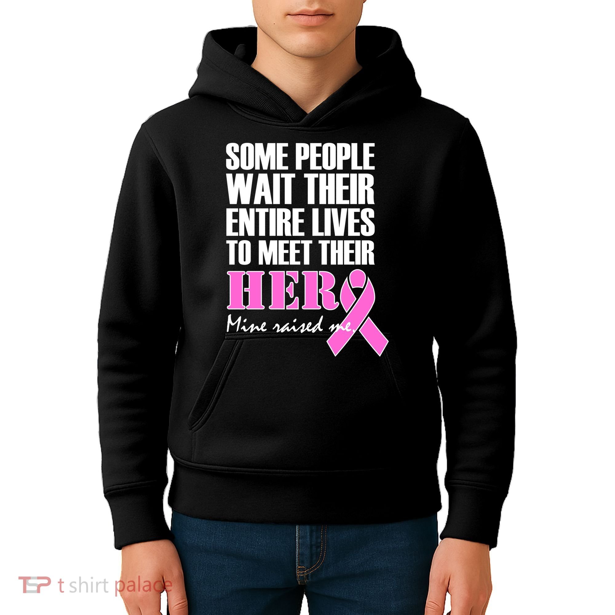 My Hero Raised Me Breast Cancer Awareness Kids Hoodie