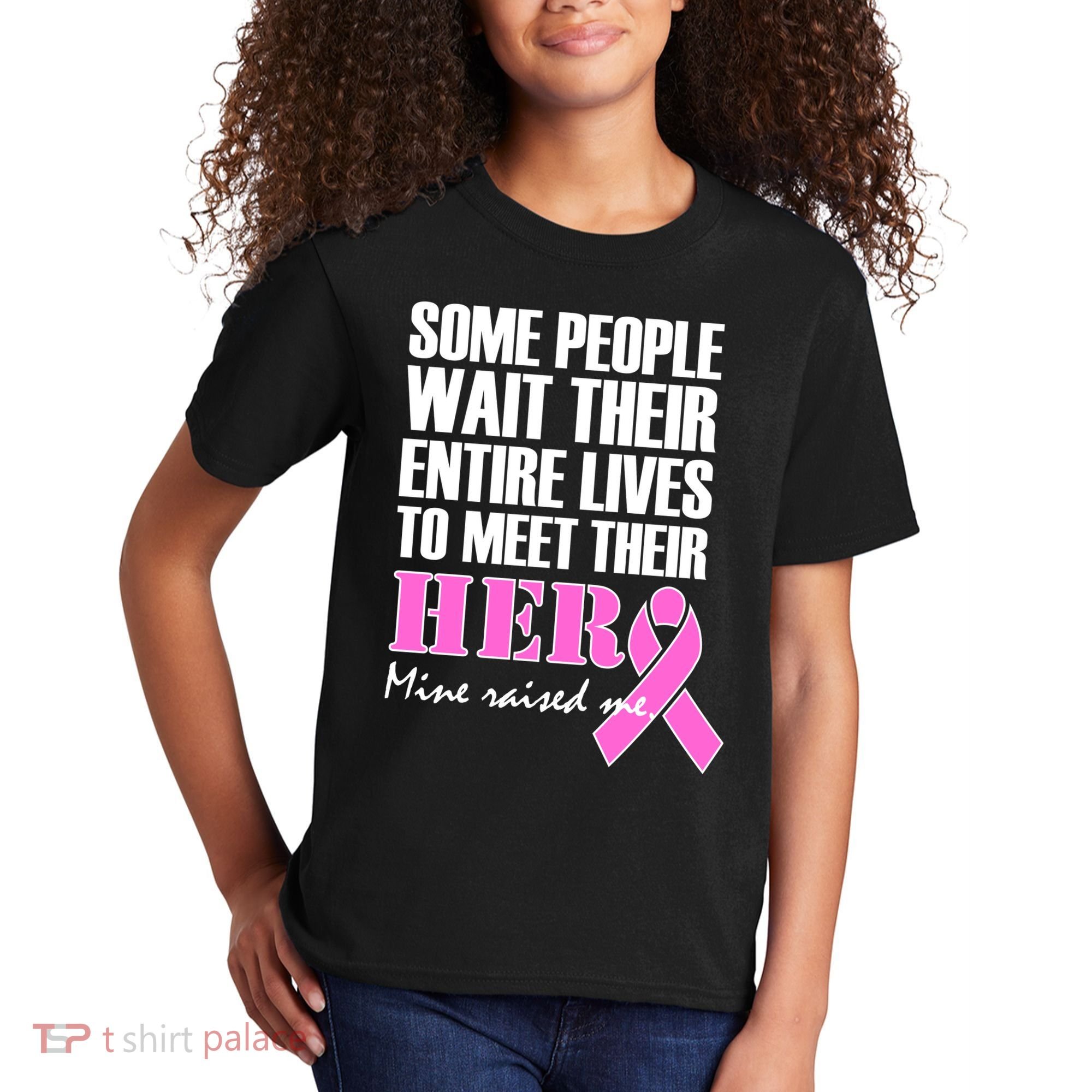My Hero Raised Me Breast Cancer Awareness Kids T-Shirt