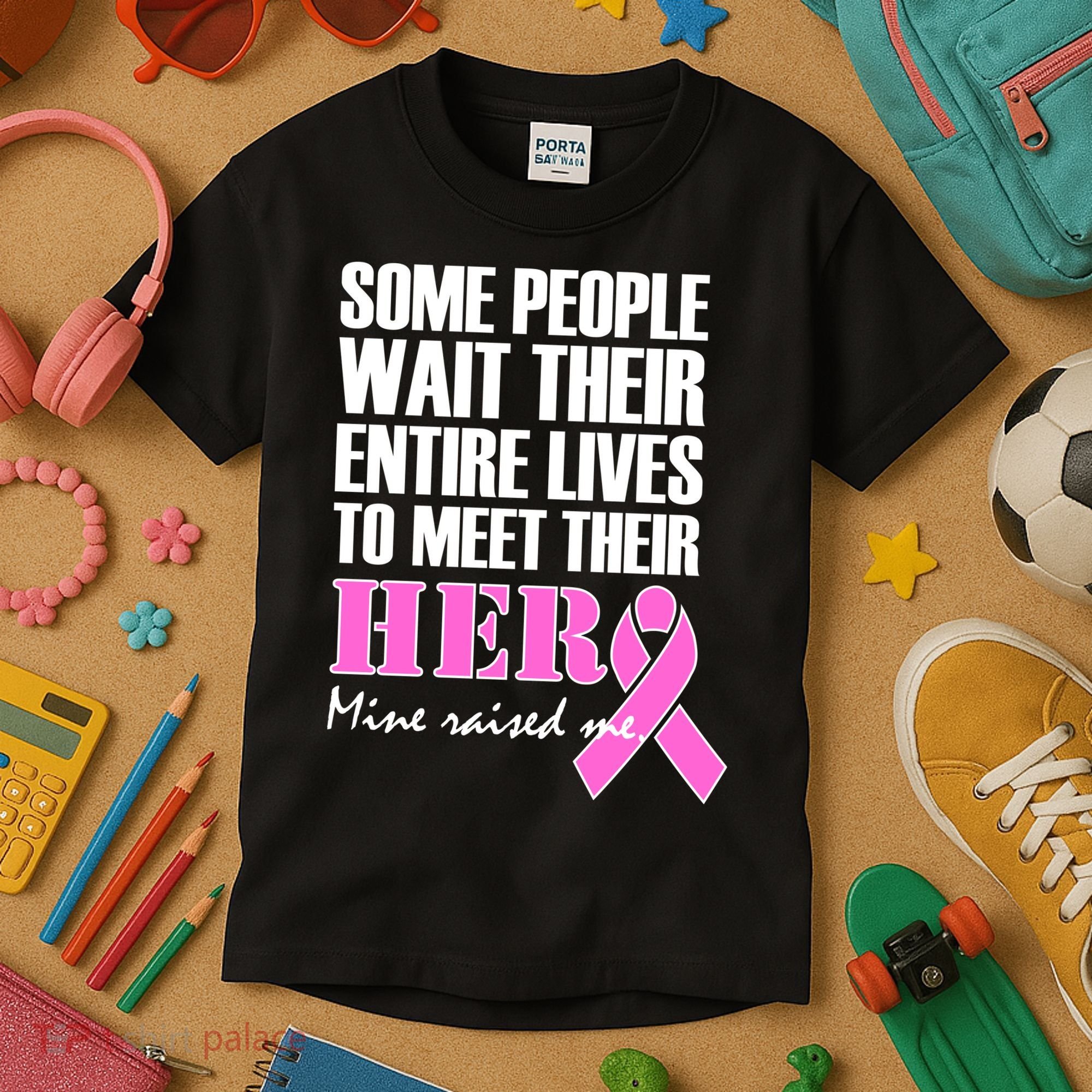 My Hero Raised Me Breast Cancer Awareness Kids T-Shirt