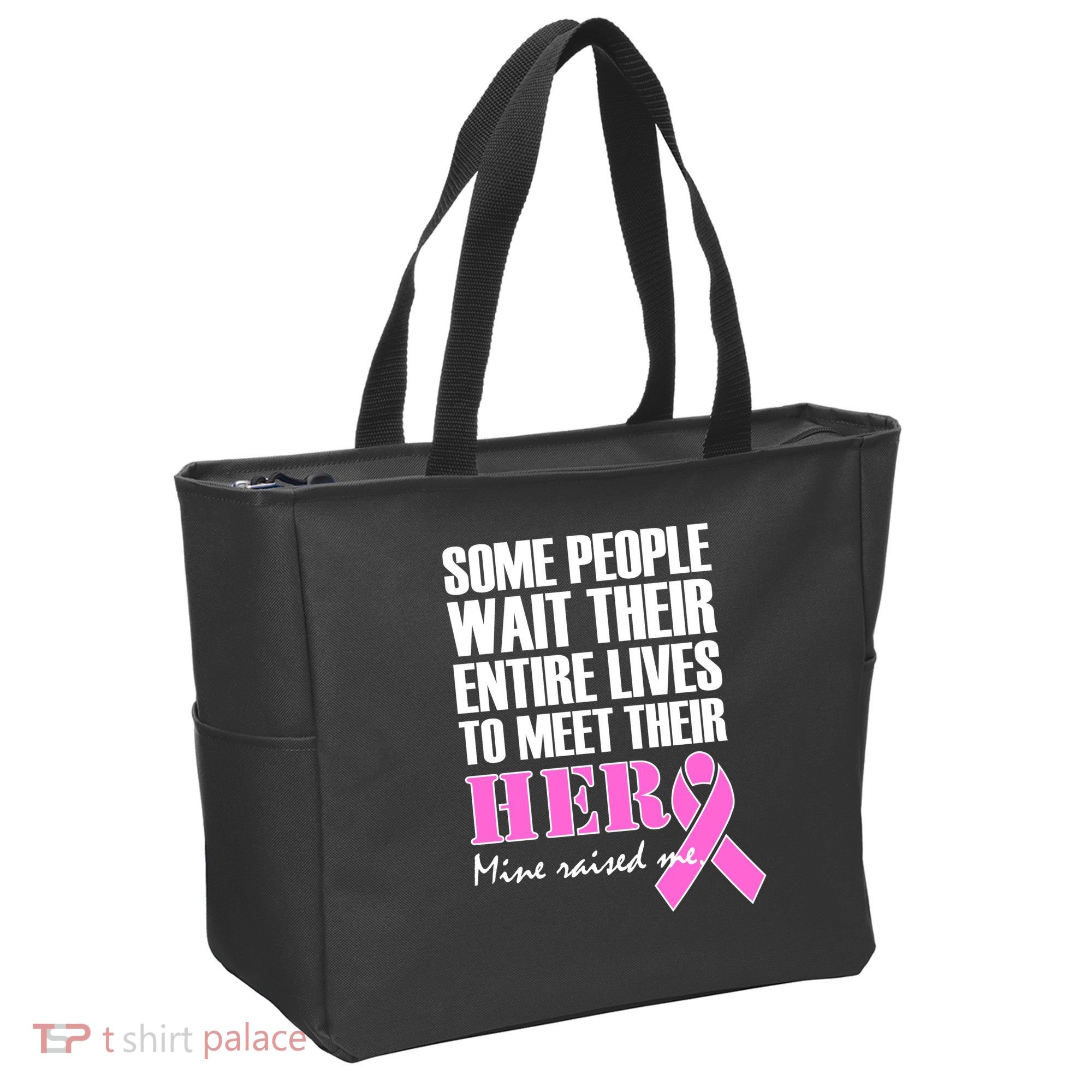 My Hero Raised Me Breast Cancer Awareness Tote Bag