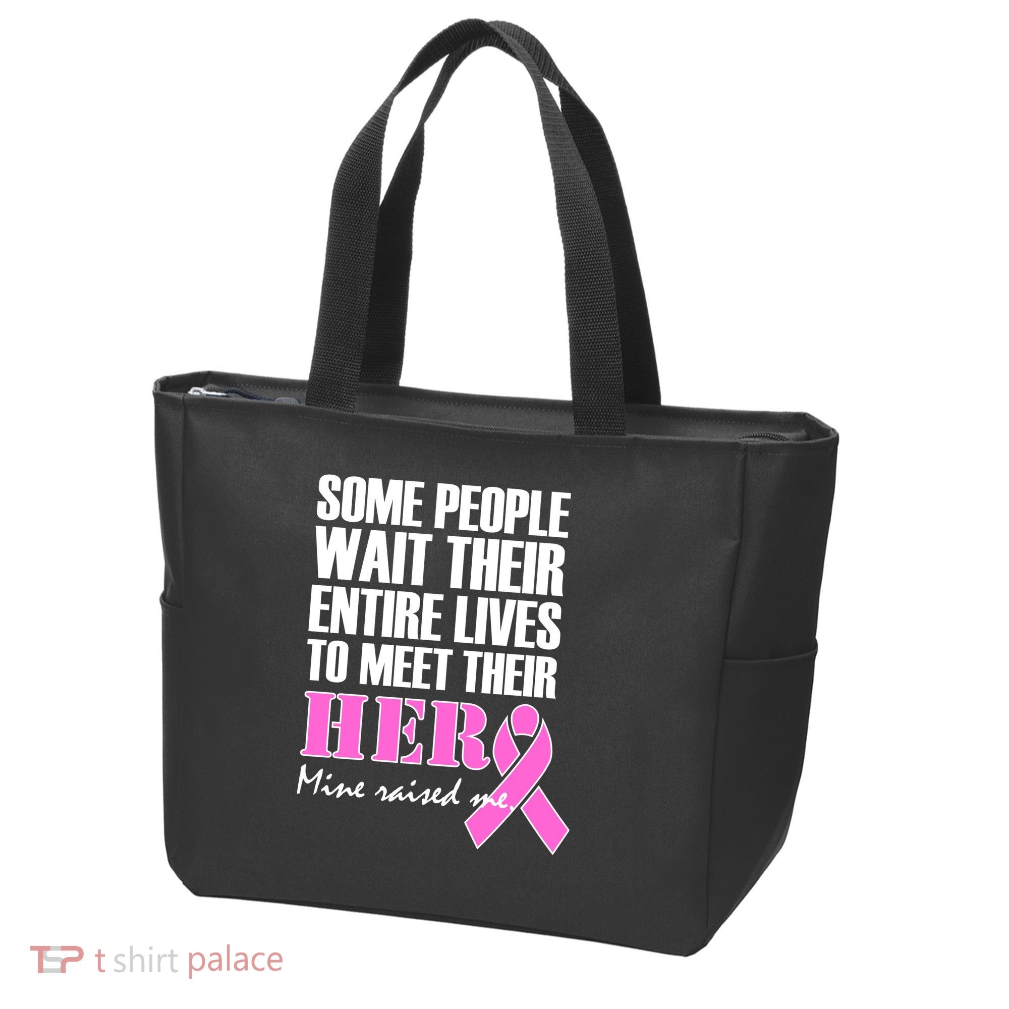 My Hero Raised Me Breast Cancer Awareness Tote Bag