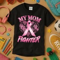 My Mom Is A Fighter Breast Cancer Awareness Kids T-Shirt thumb 3