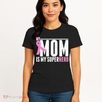 My Mom Is My Superhero Breast Cancer Women's T-Shirt thumb 4
