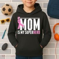 My Mom Is My Superhero Breast Cancer Kids Hoodie thumb 2