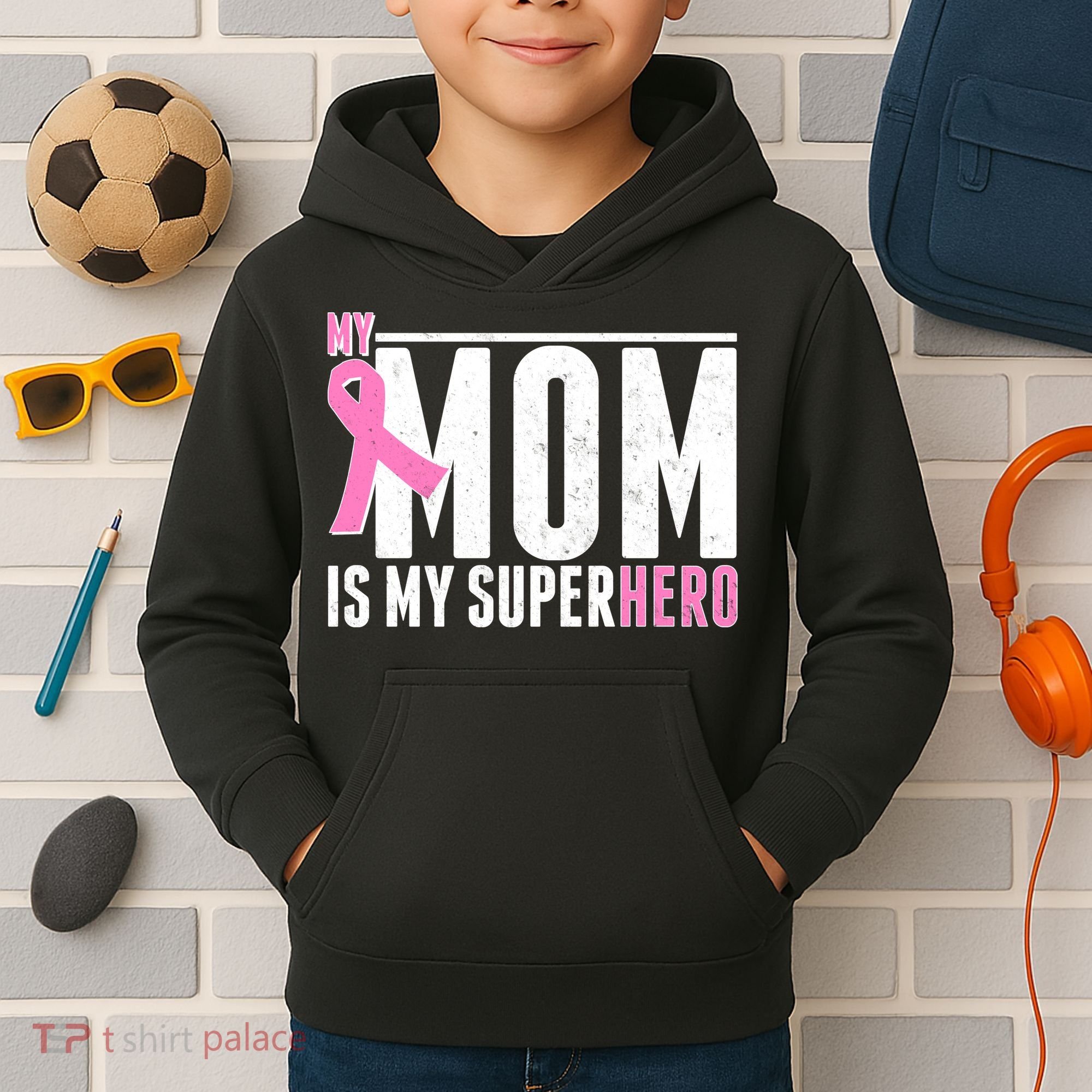 My Mom Is My Superhero Breast Cancer Kids Hoodie