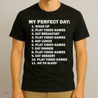 My Perfect Day Sleep Eat Play Video Games T-Shirt thumb 3