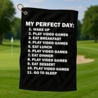 My Perfect Day Sleep Eat Play Video Games Golf Towel thumb 1
